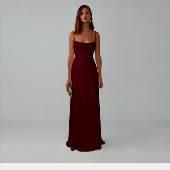 Fame and Partners Dresses & Skirts - Fame and Partners Cowl Neck Gown, Size 0, Matte Satin Wine